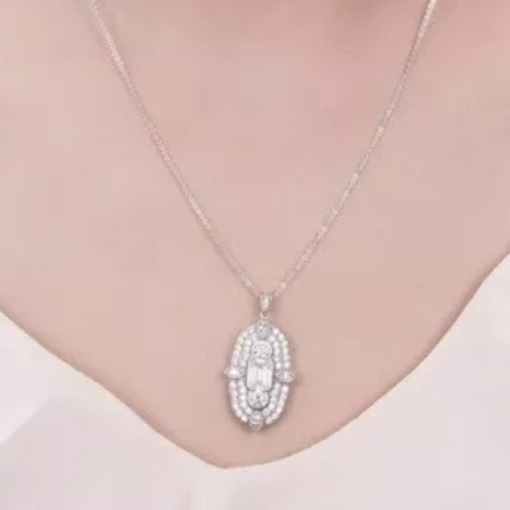 New 3Pc White Gold Cubic Zircon Necklace/ER Set - Picture 2 of 12